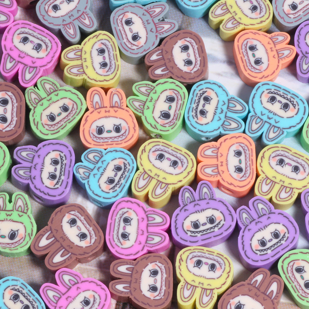 Labub Character Clay Beads 10mm Colorful Bunny Faces 200pcs 2