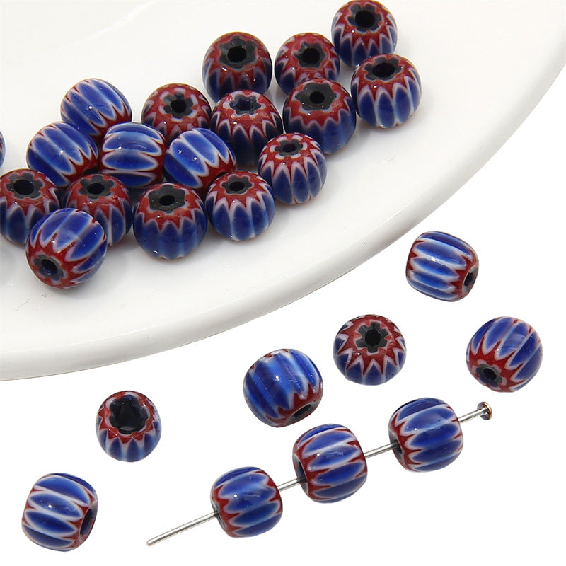 Glaze Millefiori Glass Beads 6mm Striped Colorful Glossy 10pcs 11