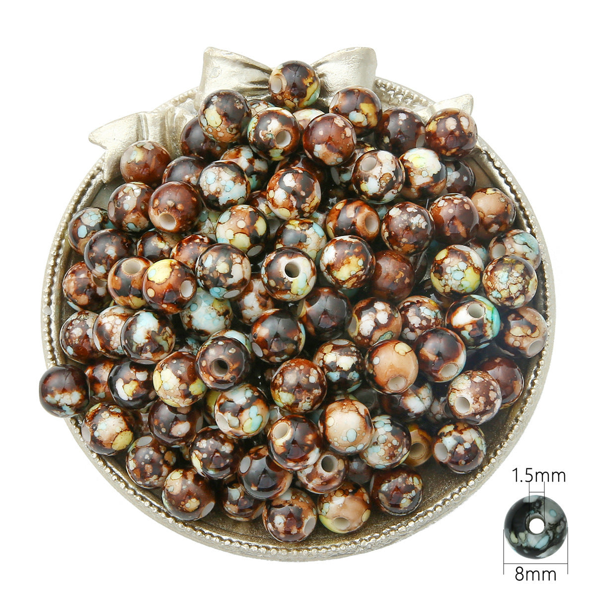 Plating Colorful Ink Painting Acrylic Beads 8-12mm Large Hole Mixed Colors 12