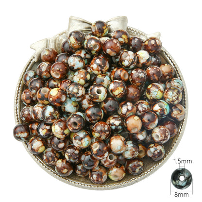 Plating Colorful Ink Painting Acrylic Beads 8-12mm Large Hole Mixed Colors 12