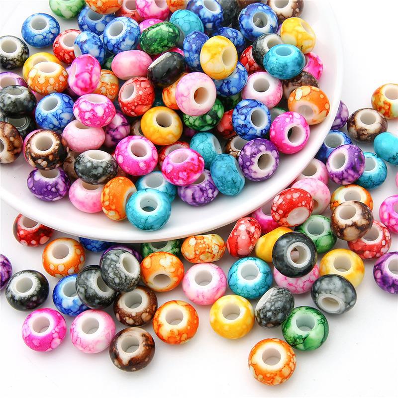 Flat Acrylic Beads 15mm Large Hole Printed Marbled 60pcs 2