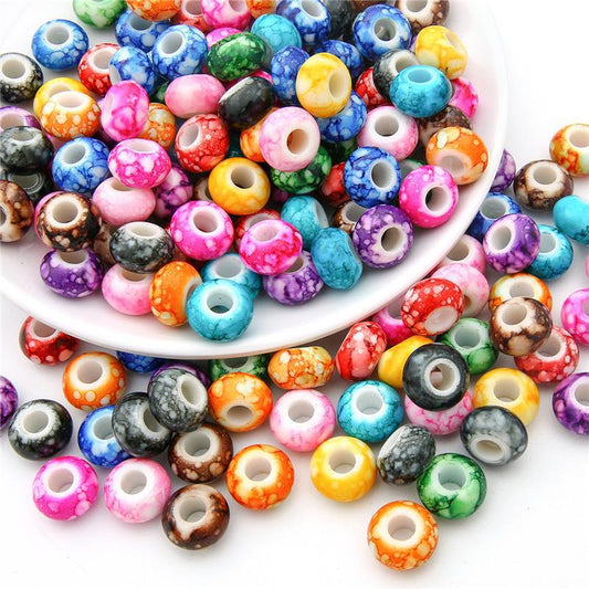 Flat Acrylic Beads 15mm Large Hole Printed Marbled 60pcs 2