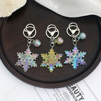 Acrylic Snowflake Keychain Colorful Iridescent Blue Christmas Charm 2