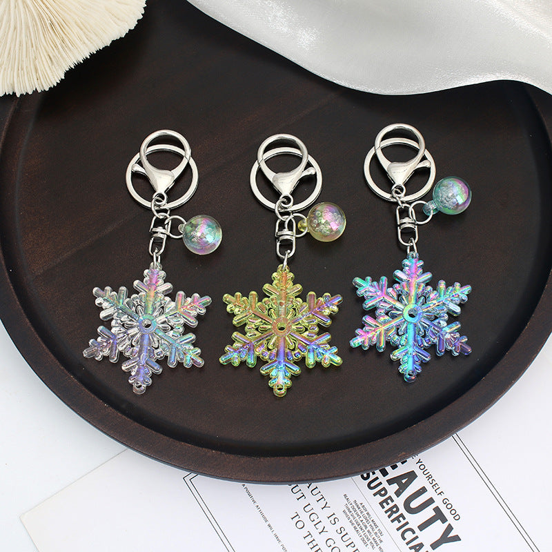 Acrylic Snowflake Keychain Colorful Iridescent Blue Christmas Charm 2