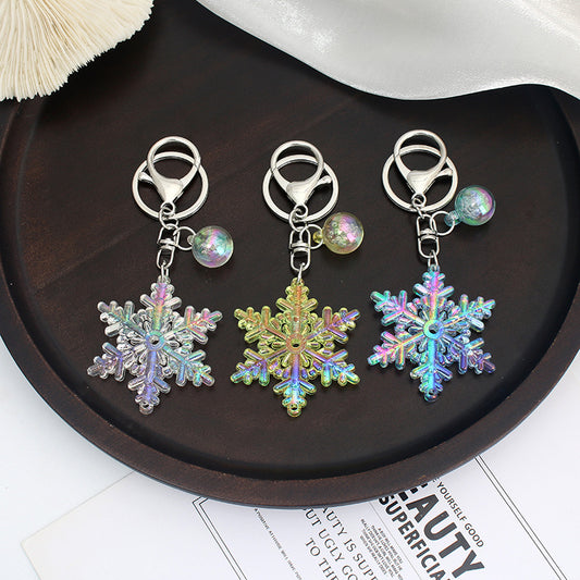 Acrylic Snowflake Keychain Colorful Iridescent Blue Christmas Charm 2