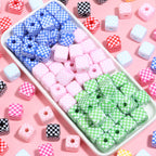 Colored Checkerboard Rounded Acrylic Square Beads 13mm 10pcs