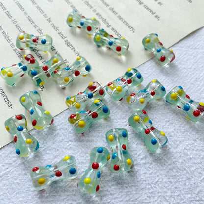 Painted Dotted Bone Glass Beads 17mm Hand Painted Colorful 1pc 10