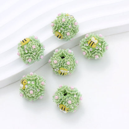 Floral Bubblegum Beads 23mm Bee Flower Ball Resin Rhinestone 3pcs 12