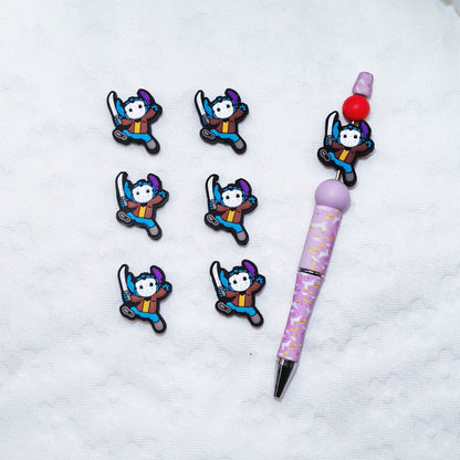 Silicone Focal Beads Ghost Face Stitch Holding Sword with Purple Hat 20pcs 2