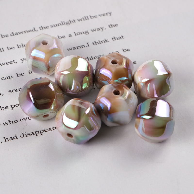 Plating Hexagonal Acrylic Beads 15.8mm Cloud Gradient Color 50pcs 10