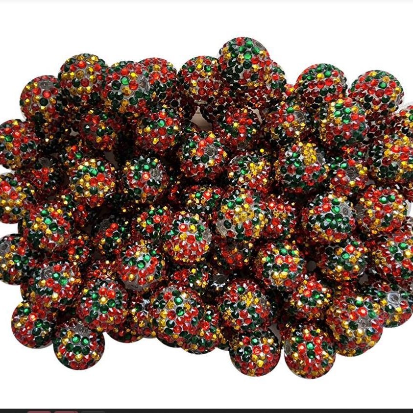 Rhinestone Bubblegum Beads 10-22mm Christmas Red Green Gold Confetti 5pcs 2