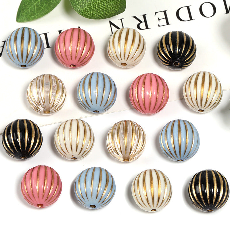 Gilded Striped Acrylic Beads 16mm Pastel Mixed Colors 50pcs 4