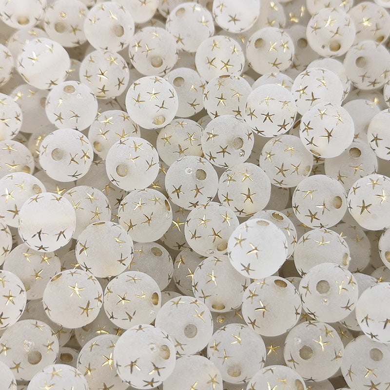 Frosted Round Acrylic Beads 8-10mm Transparent Gold Star 100pcs