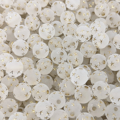 Frosted Round Acrylic Beads 8-10mm Transparent Gold Star 100pcs