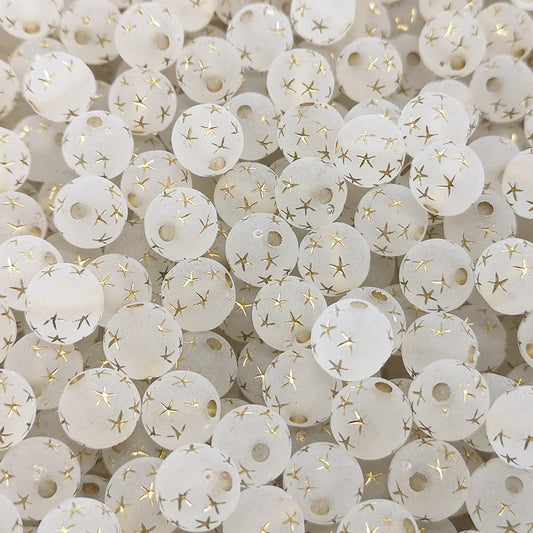 Frosted Round Acrylic Beads 8-10mm Transparent Gold Star 100pcs