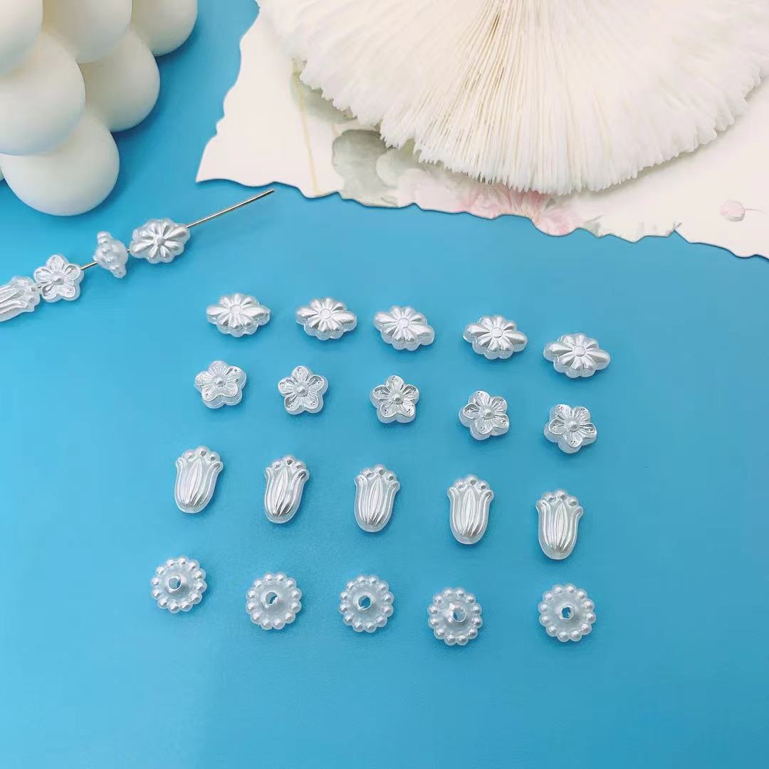 Vintage Showa Style Imitation Pearl Acrylic Beads Creamy Floral 100pcs