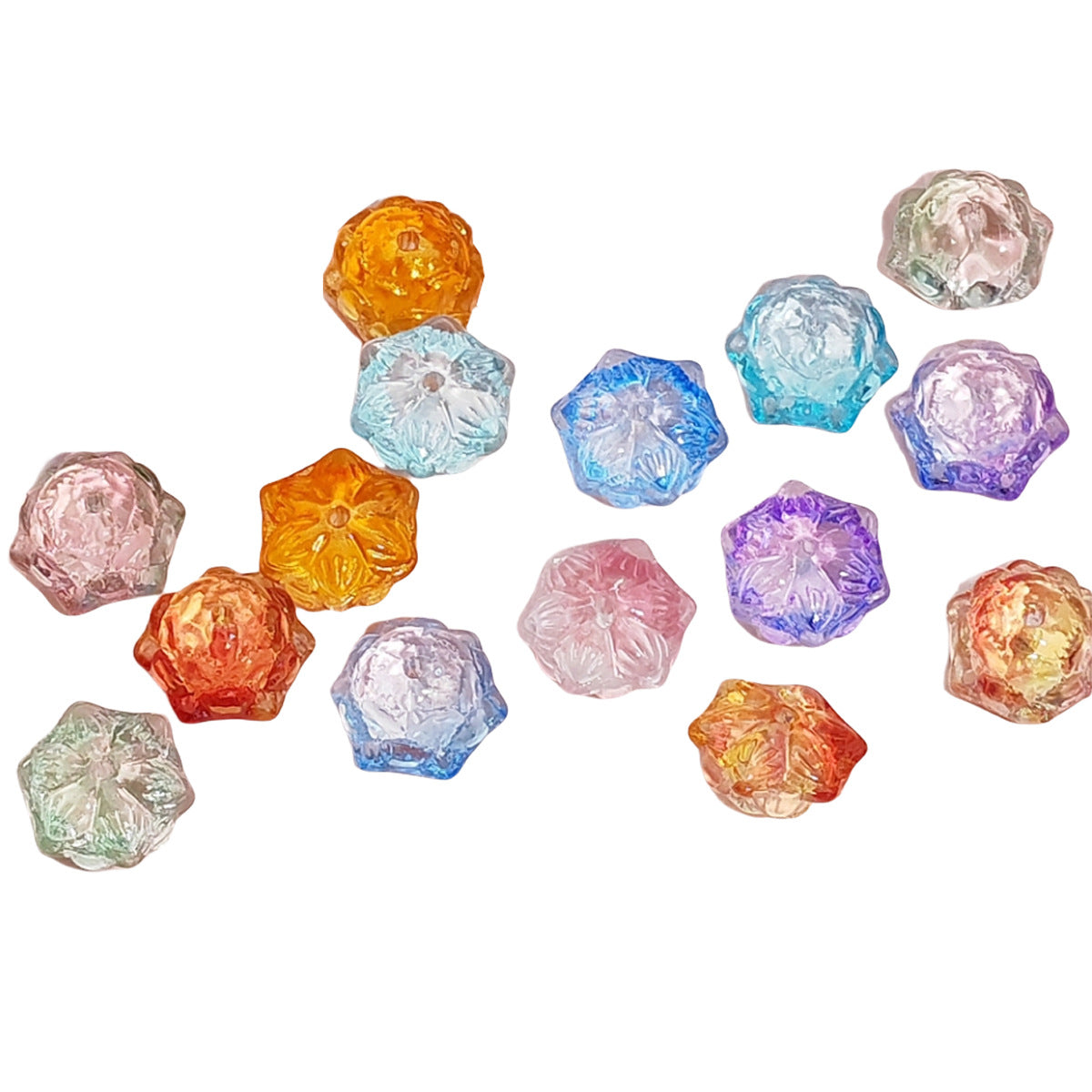 Tiny Flower Glass Beads 16mm Clear Translucent Mixed Colors 50pcs 5