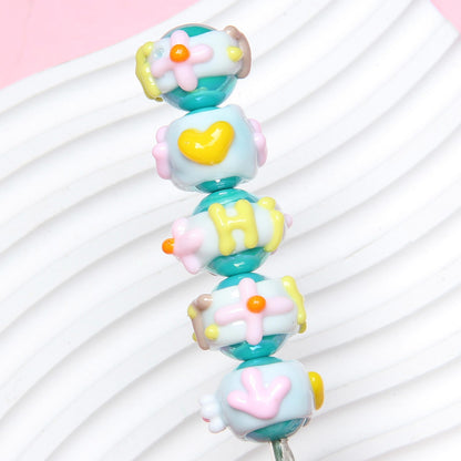 Hand Painted Floral Acrylic Beads 16mm Arrow Design 1pc 9