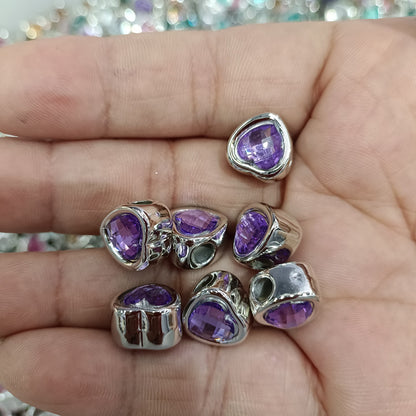 Colored Heart Flat Acrylic Beads 12mm Rhinestone Embeded 100pcs 5