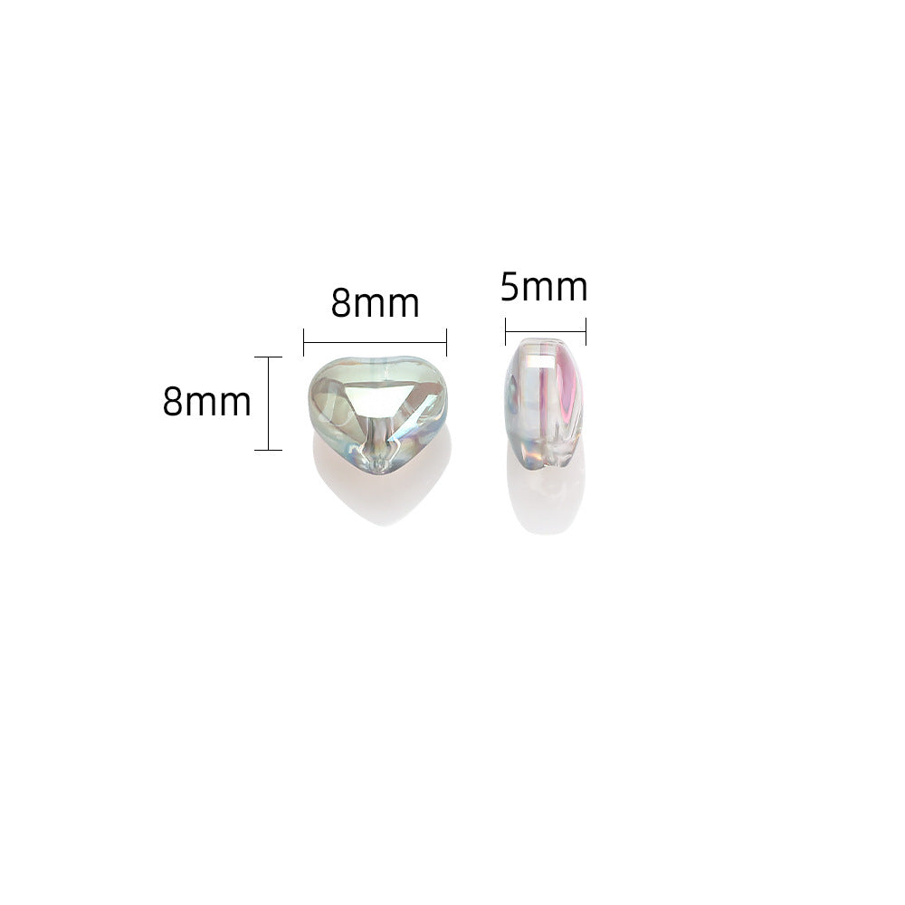 Electroplated Heart Glass Beads 8mm Transparent Mixed Colors 50pcs 2
