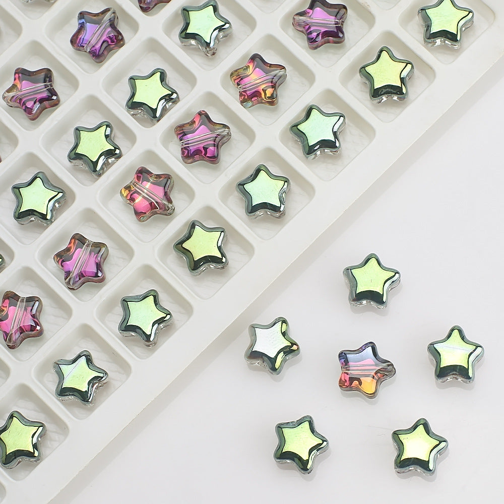 Plated Star Shaped Glass Beads 8mm Rainbow Electroplated 100pcs 17