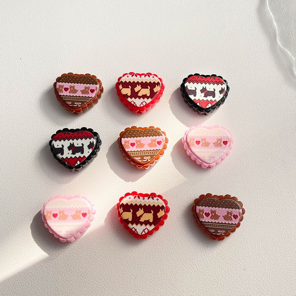 Lace Heart Acrylic Beads 27mm Puppy Pattern Mixed Colors 50pcs
