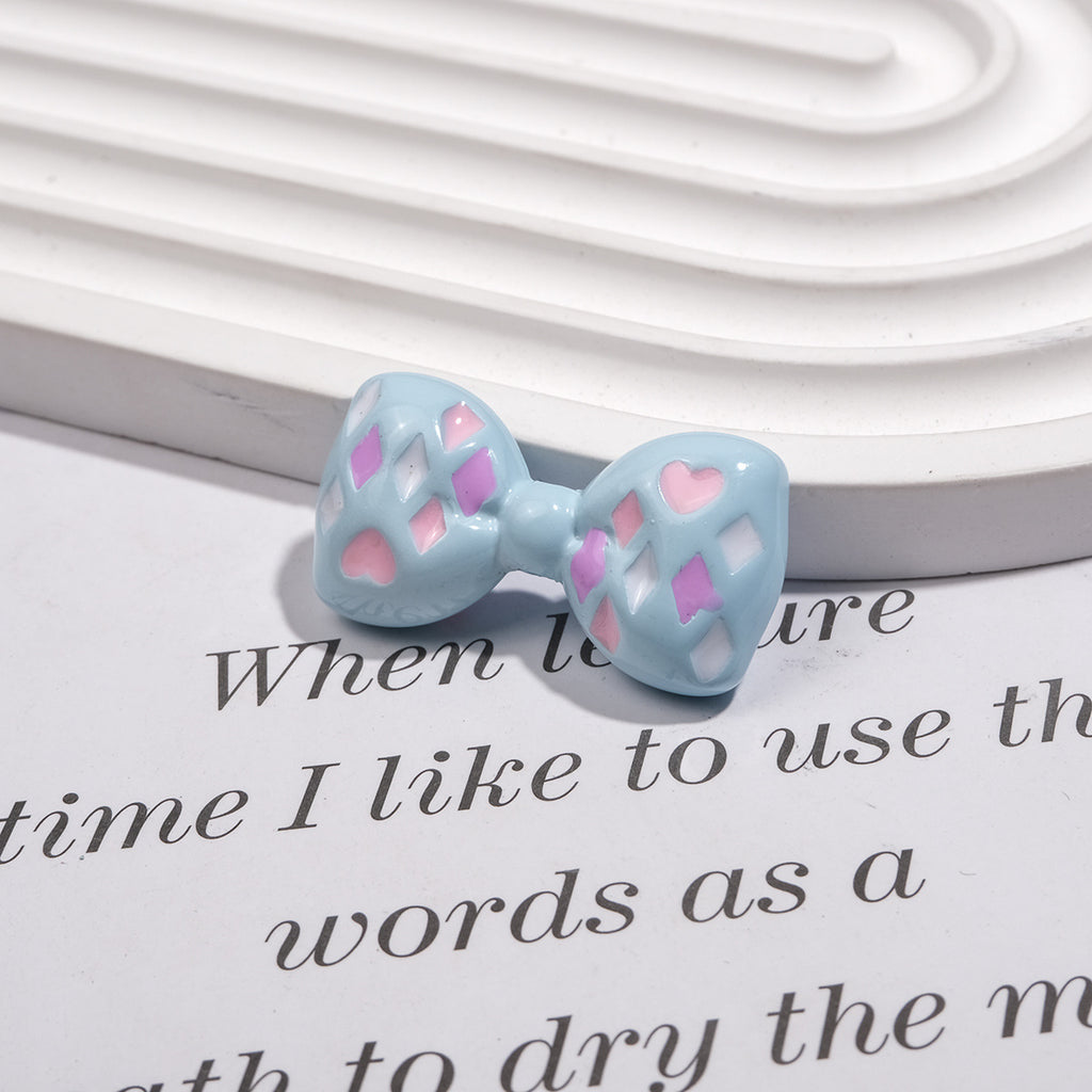 Painted Bow Acrylic Beads 35mm Quilted Enamel Glossy 30pcs 3