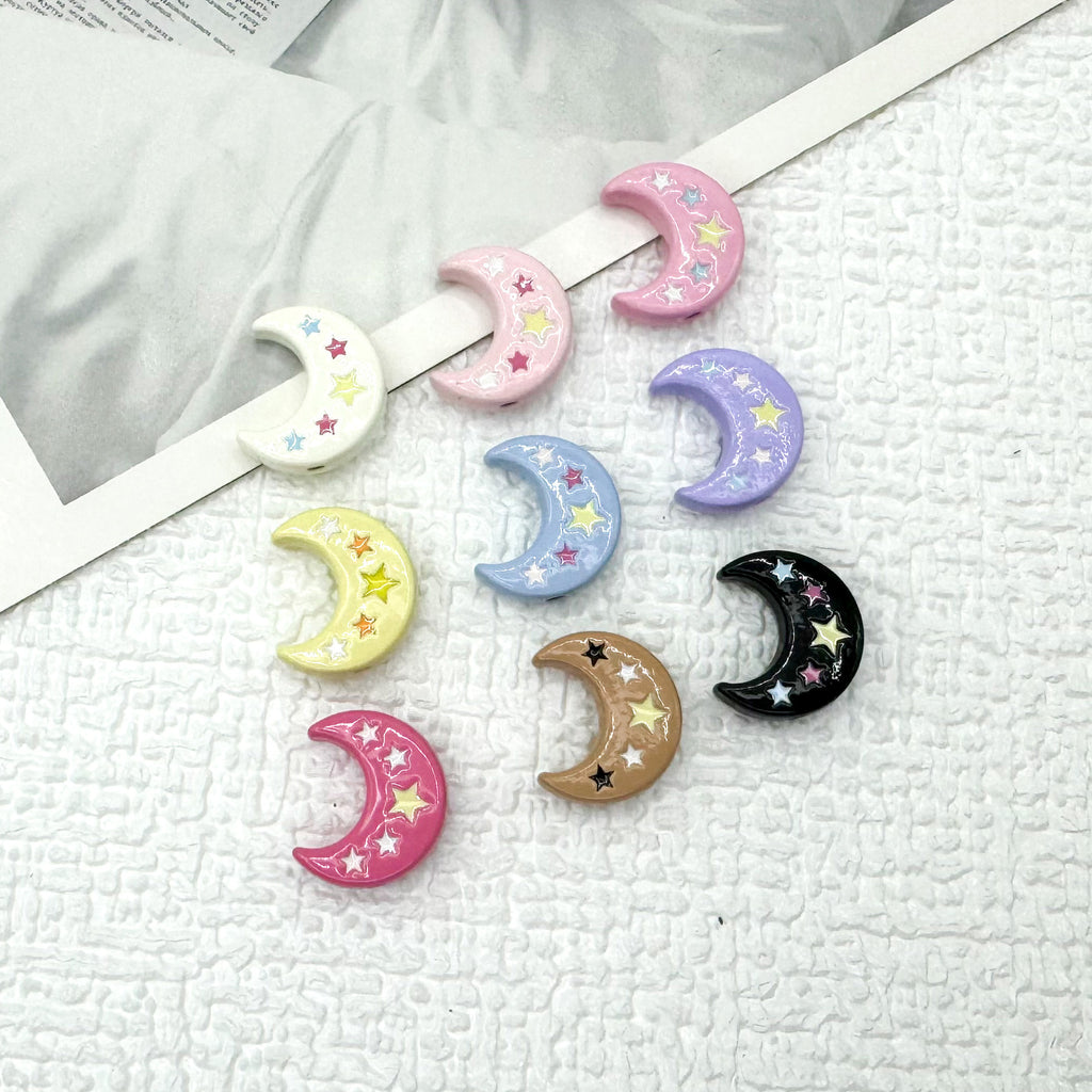 Star Moon Metal Beads 14mm Painted Glossy Celestial 10pcs 2