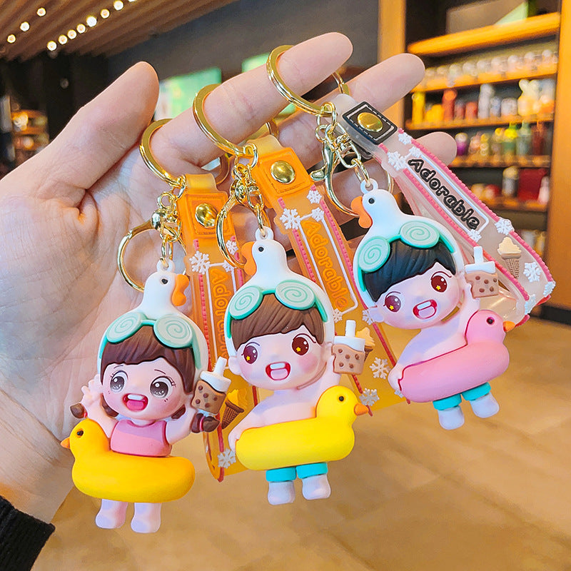 Cartoon Swim Ring Keychain PVC Boys And Girls Summer Charm 2