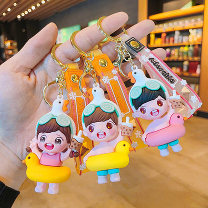 Cartoon Swim Ring Keychain PVC Boys And Girls Summer Charm 2