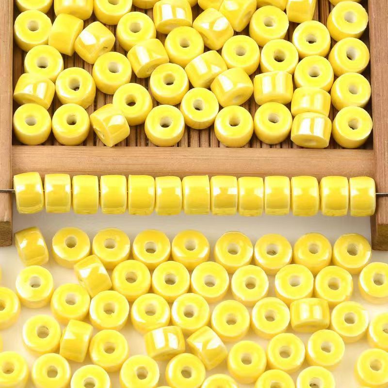 Cylindrical Ceramic Beads 6mm Glossy Rainbow Spacer 10pcs 14