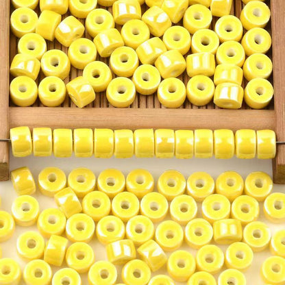 Cylindrical Ceramic Beads 6mm Glossy Rainbow Spacer 10pcs 14