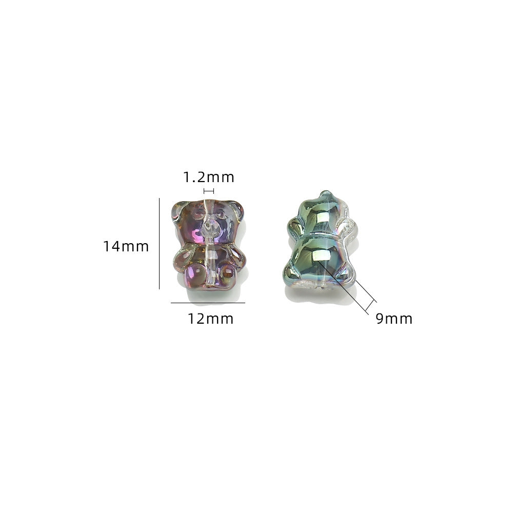 Electroplated Bear Glass Beads 12mm 14mm Mixed Metallic Colors 20pcs 4