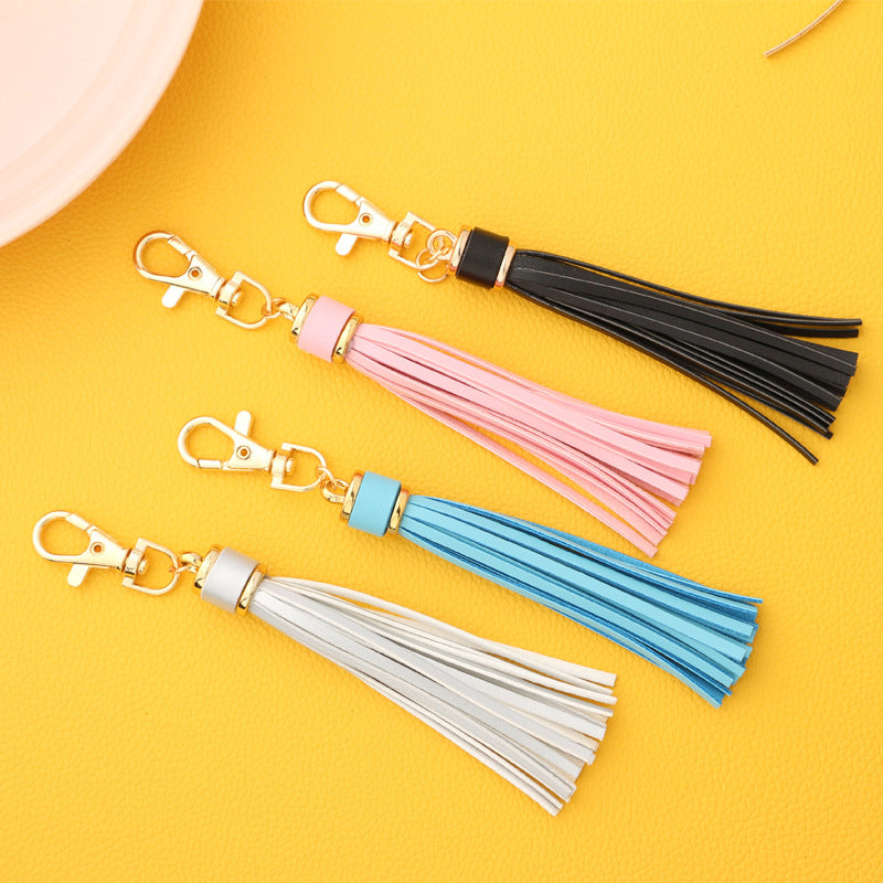 PU Leather Tassel Keychain with Gold Electroplated Hardware 3