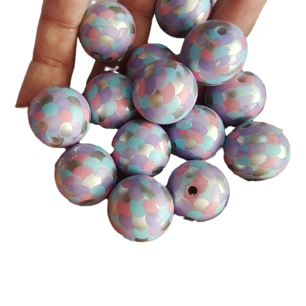 Fish Scale Printed Bubblegum Beads 20mm Pastel Glossy Acrylic 5pcs 4
