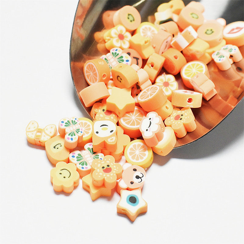 Slice Clay Beads 10mm Multicolor Hearts Flowers Stars Fruit 100pcs 16