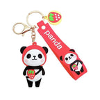 Silicone Cartoon Panda Keychain with Strawberry Charm Colorful
