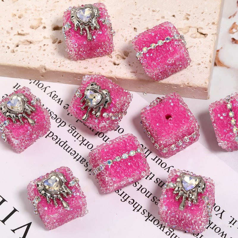 Crocore Square Rhinestone Beads 21mm Acrylic Textured Facet 5pcs 8