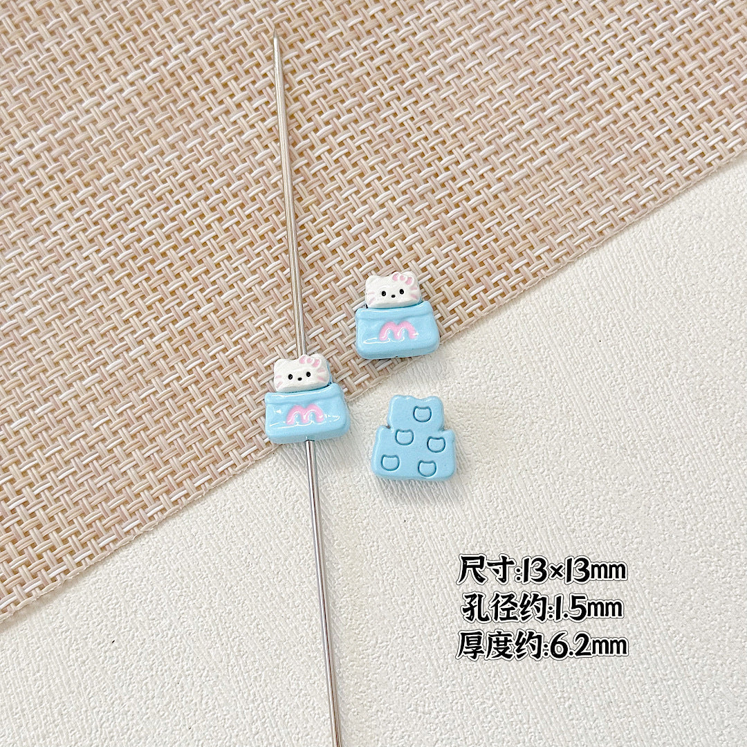 Cat and Bear Candy Painted Metal Beads 13 16mm Glossy 10pcs 4