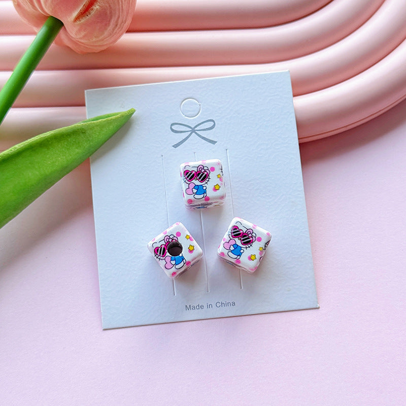 Checkered Square Acrylic Beads 12mm Hello KT Mixed Colors 20pcs 9