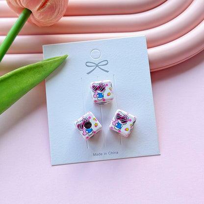 Checkered Square Acrylic Beads 12mm Hello KT Mixed Colors 20pcs 9