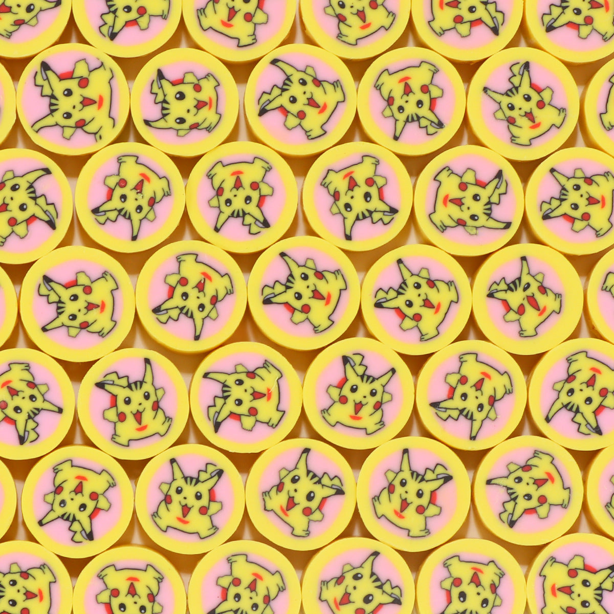 Flat Clay Beads 9mm Pokemon Series Colorful Character Faces 100pcs 11