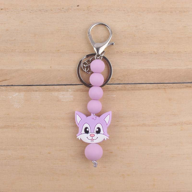 Silicone Cartoon Civet Cat Beaded Keychain Pastel Colors 7