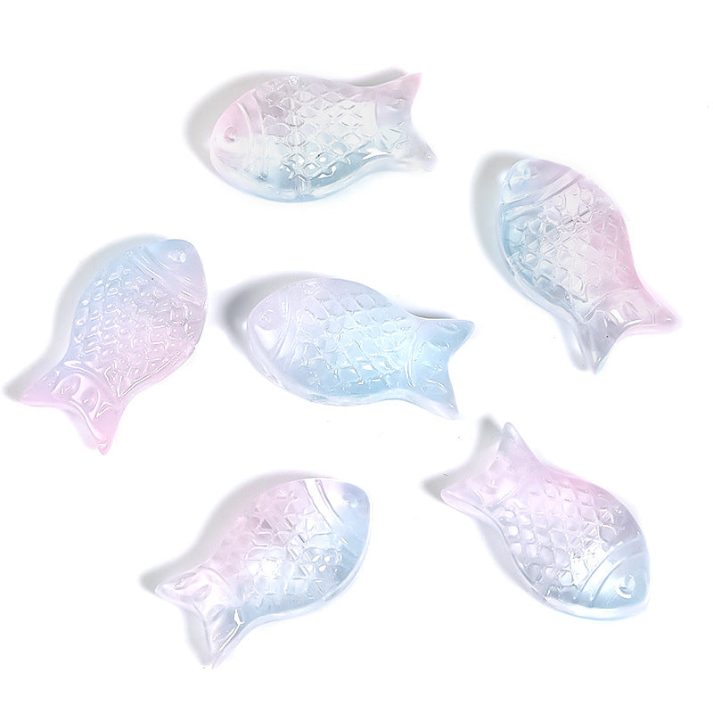 Small Fish Glass Beads 15mm Gradient Color Textured Finish 100pcs 12