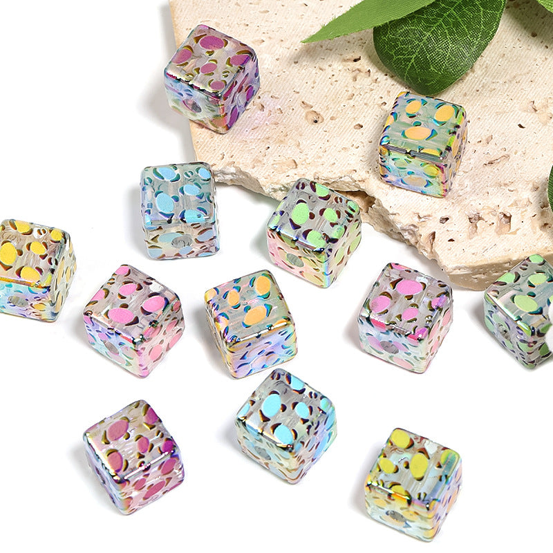 Square Acrylic Beads 14mm Grid and Fruit Pattern 50pcs 4
