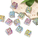 Square Acrylic Beads 14mm Grid and Fruit Pattern 50pcs 4