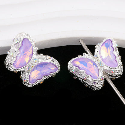 Butterfly Rhinestone Beads 28mm Colorful Silver Alloy 10pcs 16