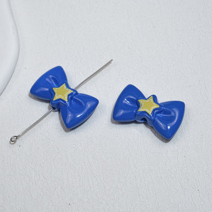 Painted Star Bow Acrylic Beads 28mm Glossy Mixed Colors 30pcs 15