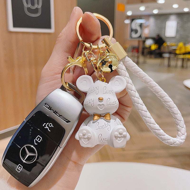 Resin Bear Keychain Embossed Lucky Letter Gold Bowtie Charm 7