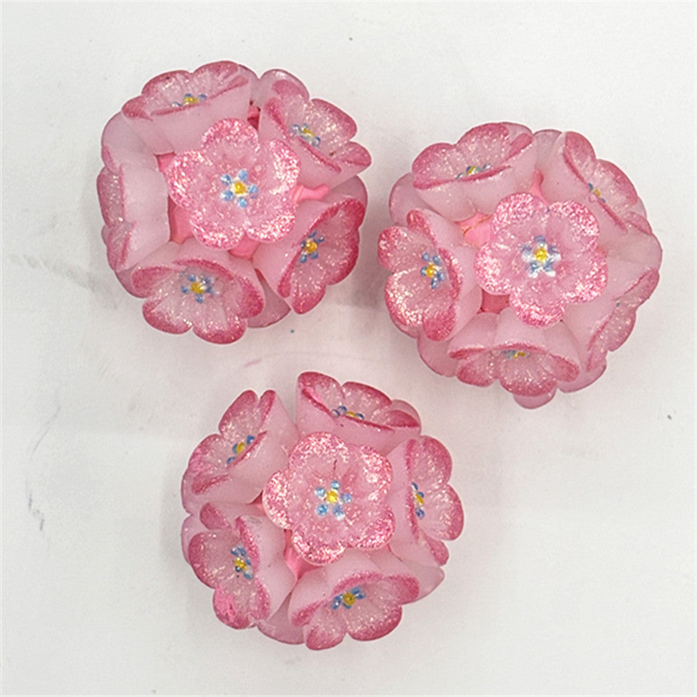 Flower Clay Beads 22mm Shimmer Five Petal Cluster Bubblegum 10pcs 3